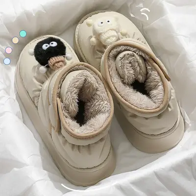 Women's New Winter High-Top Waterproof Snow Boots for Home Indoor Thick-Soled Non-Slip Fleece-Lined Thickeneded Comfortable Cotton Shoes for Men