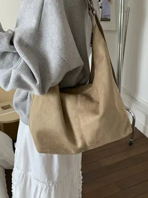 Women's Crossbody Tote Bag Beige Frosted Leather Design
