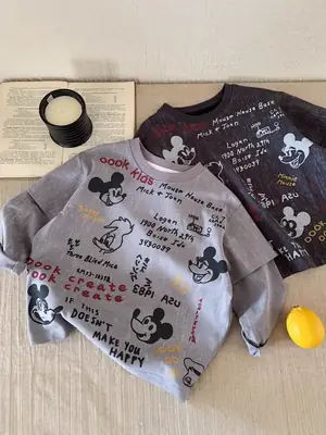 Children's Grey Letter Print Long Sleeve T-Shirt 2025
