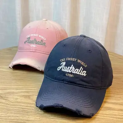 Women Korean Style Ripped Baseball Cap with Wide Brim