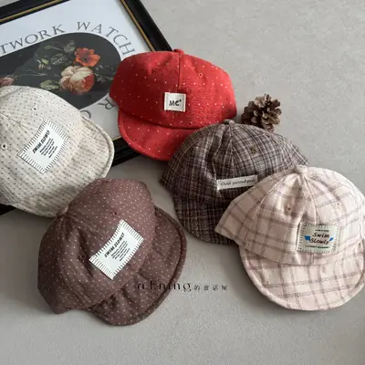 Children's Red Beaded Baseball Cap with White Label