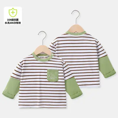Baby Striped Long Sleeve T-Shirt Green White Spring