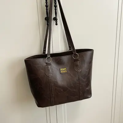 Korean Style Brown Tote Bag Women 2025 Winter