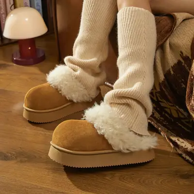 Kuanhe Autumn and Winter New Products Warm, Comfortable and Soft Cotton Latex Slippers Plush Shoes Fleece-Lined Indoor and Outdoor Wear for Women