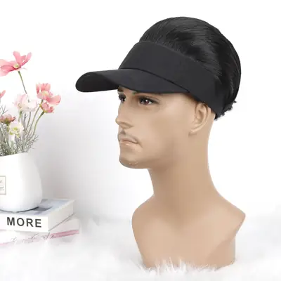 Men's Black Chemical Fiber Wig Cap Big Back Duck Cap