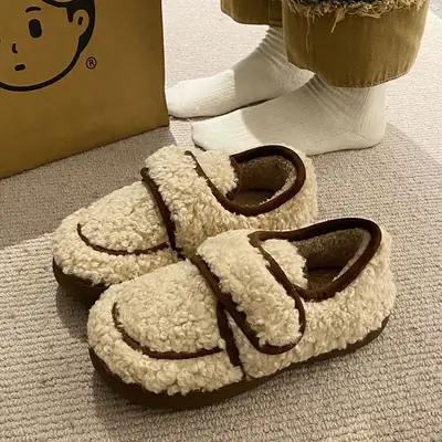 Women's Cotton Winter Slippers with Heel Brown