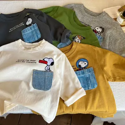 2025 Kids T-Shirt Bottom Set Korean Cartoon Loose Fit
