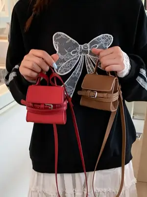 Cross-Body Mini Bag Women Red Brown Butterfly Design