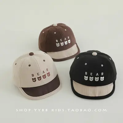 Baby Bear Print Baseball Cap Beige Brown Winter Windproof