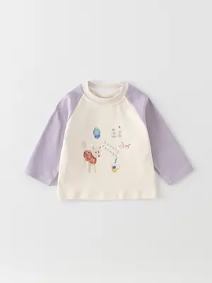 Boys Long Sleeve Cartoon T-Shirt Cream Lavender 2026