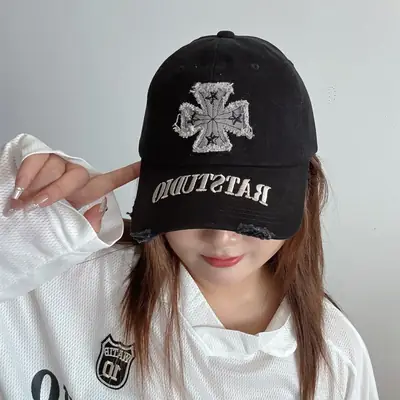 Women's Black Rats Studio Baseball Cap with Embroidered Clover