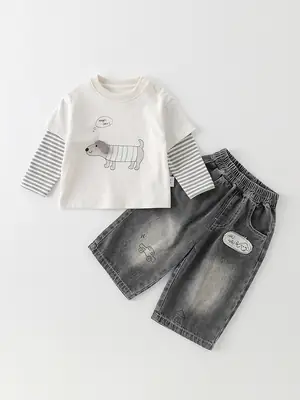 Boys Outfit 2026 Long Sleeve T-Shirt Two-Piece Set