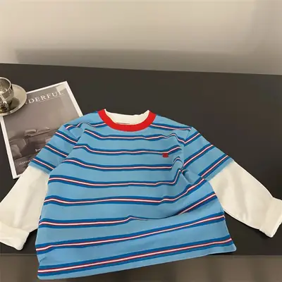 Children Striped Long Sleeve T-Shirt Blue White Red