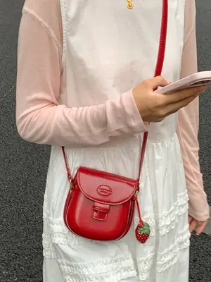 Red Crossbody Phone Bag for Women with Strawberry Tassel