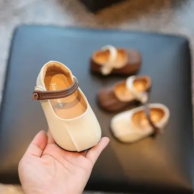 Girls' Simple and Fashionable Leather Shoes Korean Style Shallow Mouth Flats Pure Color Baby Girl Princess Shoes Soft Sole Baby Toddler Shoes
