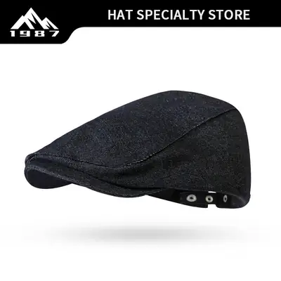 Men Retro Wash Denim Cap Forward Duck-Tongue Beret