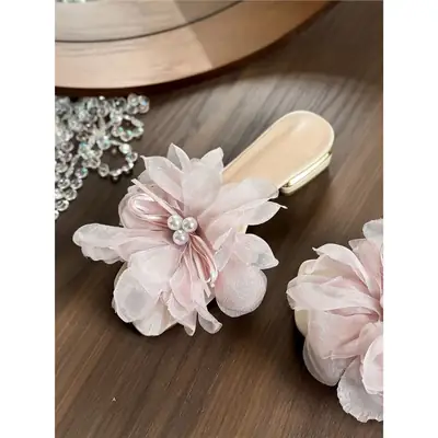 Pink Floral Flat Slippers for Women Summer Wear