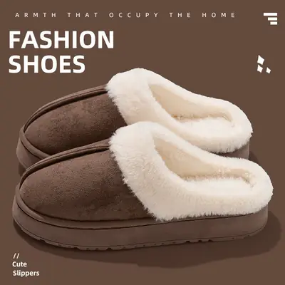 Women's Winter Warm Cotton Slippers Baotou Brown