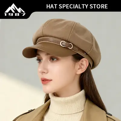 French Style Bow Cap with Buckle & Wide Brim