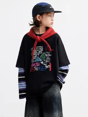 Boys Printed Striped Sweatshirt Set Black Spring Autumn 2026