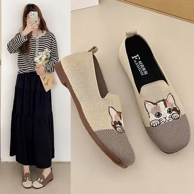 Women's Embroidered Bow Slip-On Flat Shoes