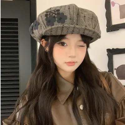 Women Retro Plaid Peaked Cap Hat for Spring Summer Autumn