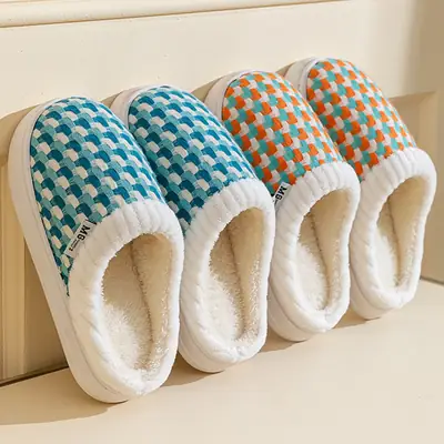Cotton Warm Slippers for Women Men Winter Indoor Non-Slip
