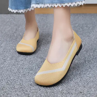 Shoes for Women, Fashionable and Casual Fly-Knit Shoes, Cross-Border Foreign Trade Flat-Soled Breathable Shallow-Mouthed Shoes, Non-Slip Slip-On Slip-Ons