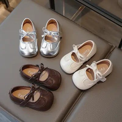 2025 New Autum Girls' Shoes Shallow Mouth Bow Princess Leather Shoes Kidsren's Soft Sole Lightweight Baby Toddler Shoes