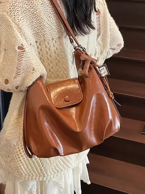 Korean Style Brown Leather Crossbody Bag for Women