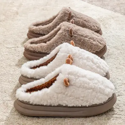 Women's Pink Cotton Slippers Autumn Winter Warm Non-Slip