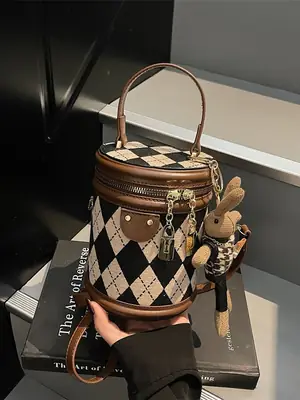 Retro Checkered Handheld Bag for Women