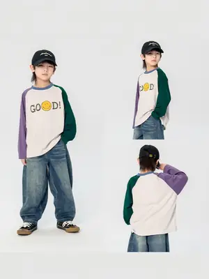 Children's 2025 Raglan Sleeve T-Shirt White Purple Green