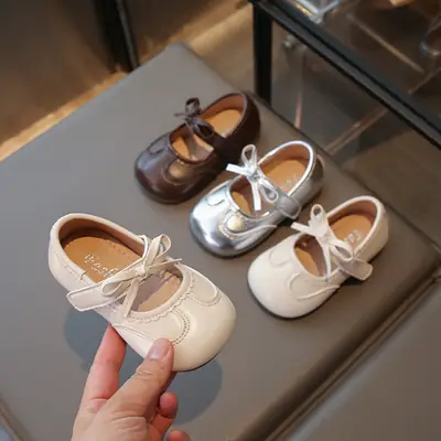 Baby Girl's Bow Small Leather Shoes Spring and Autum Baby Soft Sole Toddler Shoes Girls Flats Breathable Non-Slip Casual Shoes