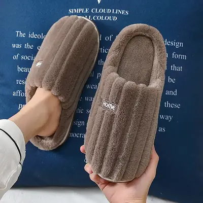Winter Striped Wool Slippers for Men Large Size