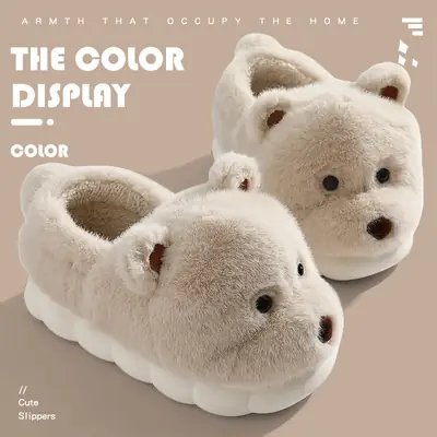 White Plush Lamb Fur Winter Slippers for Men