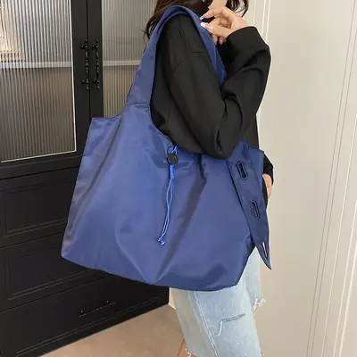 Blue Japanese Style Shopping Bag Large Capacity Waterproof Sports Bag