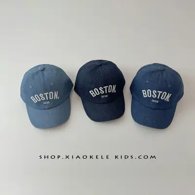 Boston Embroidered Denim Baseball Caps for Kids