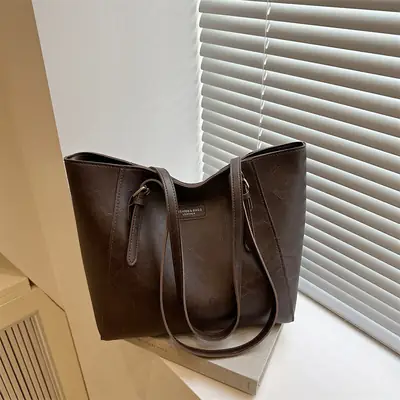 Brown Leather Shoulder Bag for Women Large Capacity
