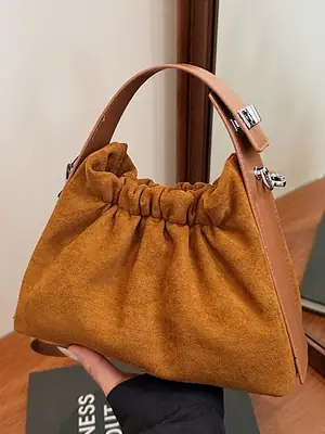 Brown Pleated Crossbody Bag for Women