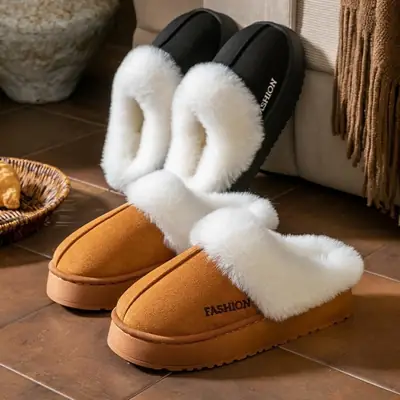Autumn and Winter Indoor Home Warm Plush Thick-Soled Non-Slip Household Cotton Slippers Internet Celebrity Forest Style Wearable Plush Slippers
