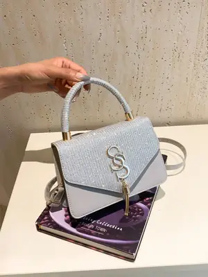 Women Sequined Crossbody Bag Blue White Gold Logo 2026