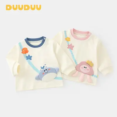 Duuduu Baby Girl Long Sleeve T-Shirt Cream Blue