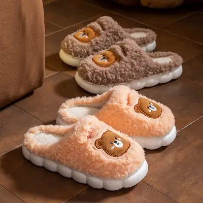 Warm Cartoon Bear Flats for Couples Winter Slippers
