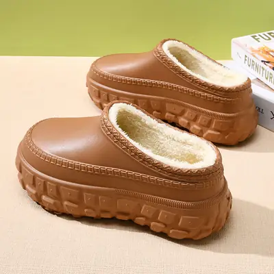 Women's Cream Cotton Slip-On Slippers with Thick Soles