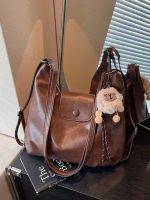 Retro Korean Style Large Brown Tote Bag for Women