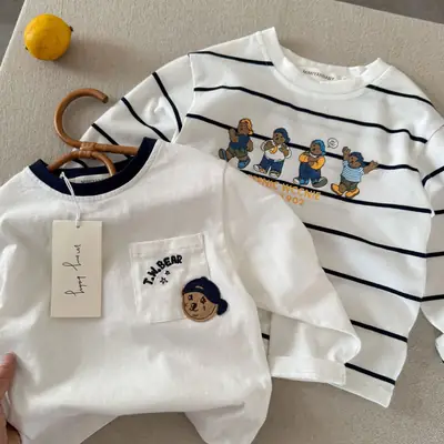 2025 Boys Japanese Cartoon T-Shirt White Cotton