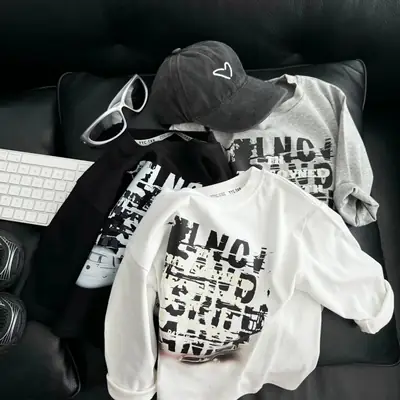Autumn Korean Style Boys T-Shirt White Loose Cotton