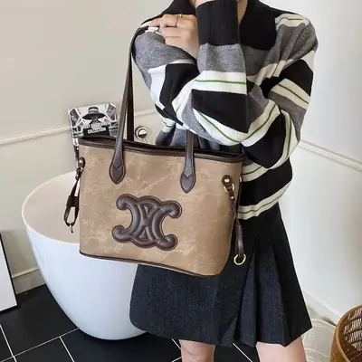 Cross-Border 2026 Tan Embroidered Shoulder Bag for Women