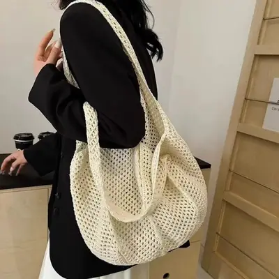 Women's Handwoven Mesh Beach Bag Large Capacity One Shoulder